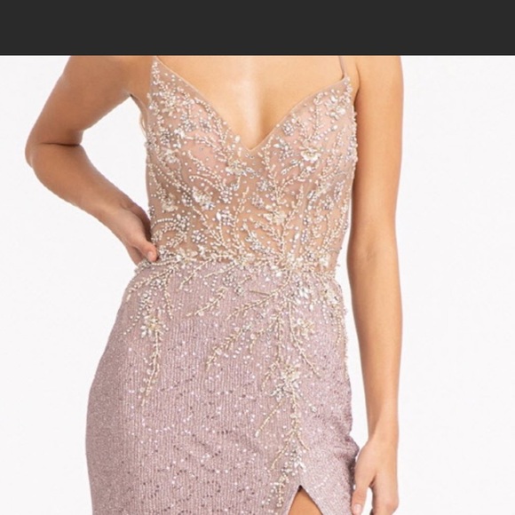 Gls rose gold prom dress with slit - Picture 3 of 6